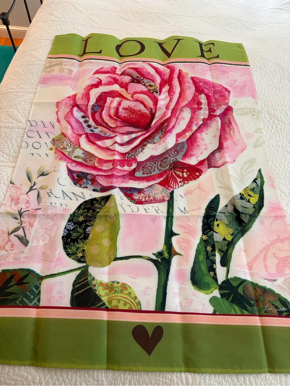 EVERGREEN House Flag Artist Lori Siebert. Love Rose. 30”W, 43.5”L